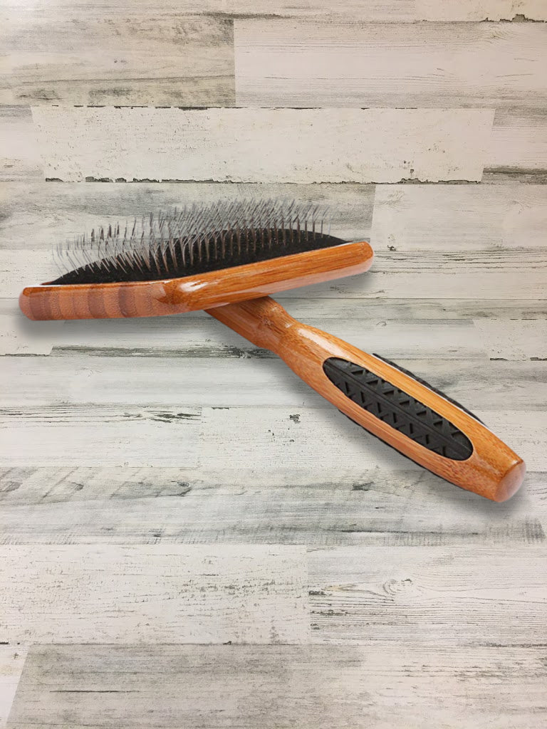 Bass Brushes Bamboo & Rubber Grips Slicker Style Brush Green Tails